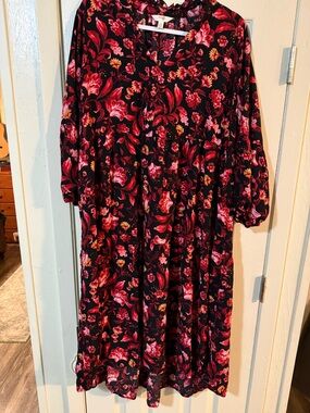 Terra & Sky Black Dress with Red & Pink Floral Print